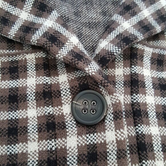 Cropped Knit Sweater Jacket Blazer Brown Plaid Rachel Roy Vintage Pocket Stretch - Picture 9 of 11